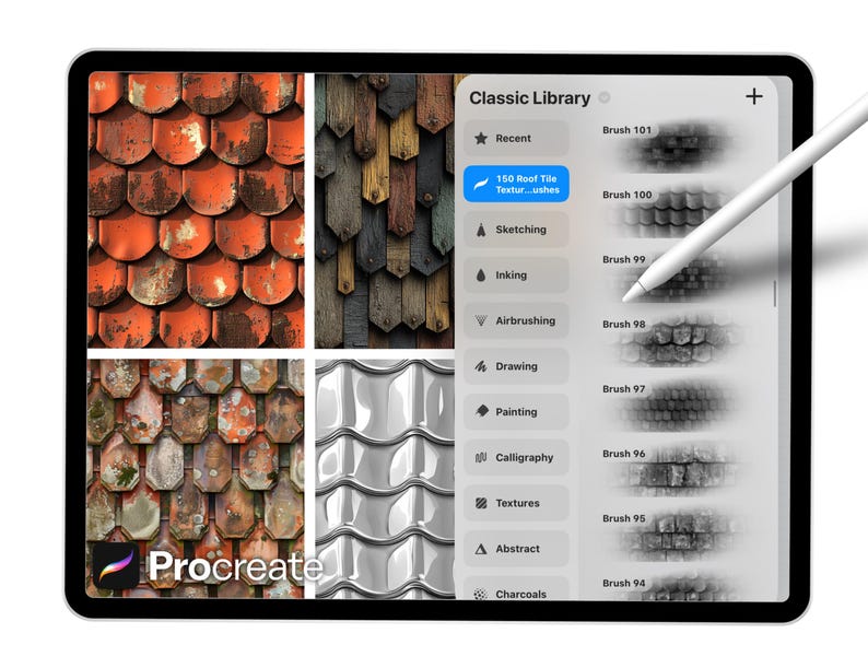 150 Roof Tile Texture Brushes for Procreate – Brick, Shingle, Clay ...