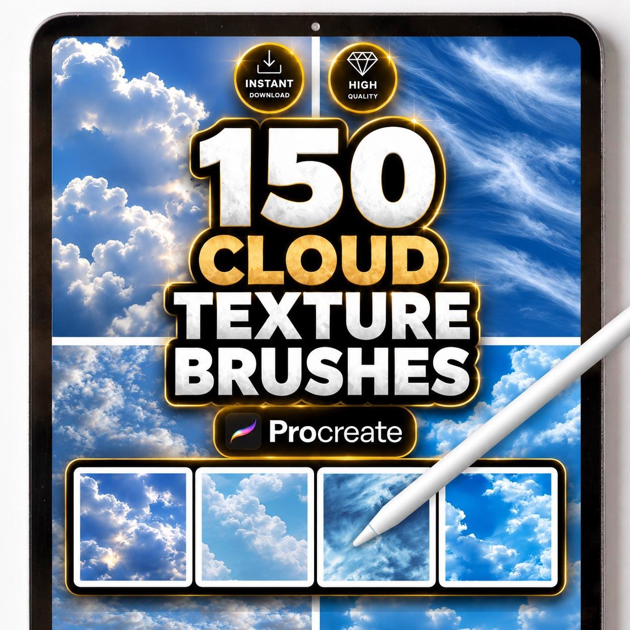 150 Cloud Texture Brushes for Procreate – Realistic Sky, Soft Cloud ...