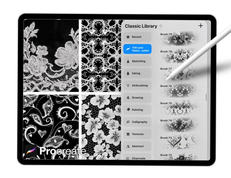 150 Lace Texture Brushes for Procreate – Floral, Fabric & Embroidery ...