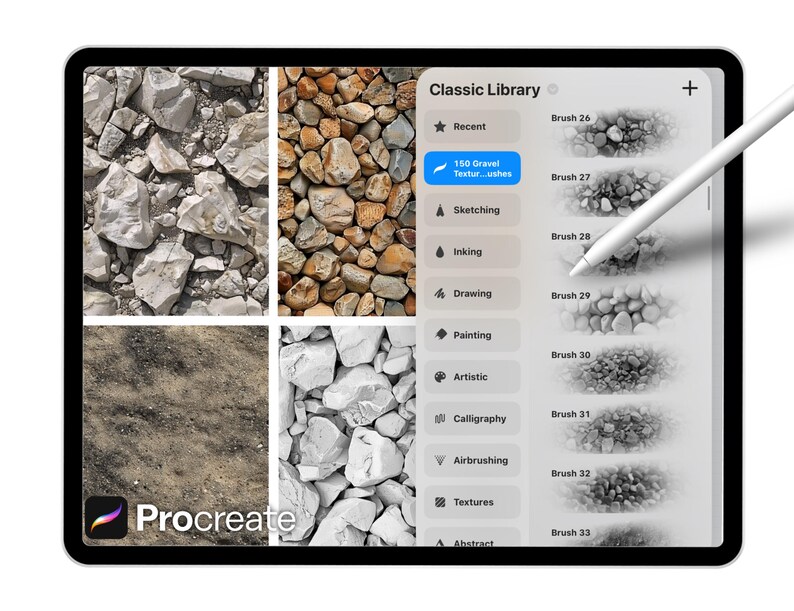 150 Gravel Texture Brushes for Procreate – Stone, Pebble, Dirt & Rough ...