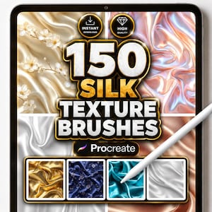 150 Seidentexturbürsten für Procreate - Realistische Satin-, Stoff-, Vorhang- und glänzende Stoffeffekte, Seidenmalerei-Effekt