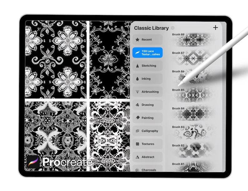 150 Lace Texture Brushes for Procreate – Floral, Fabric & Embroidery ...