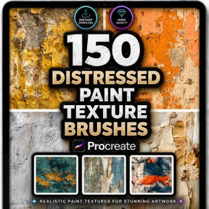 150 pinceles con textura de pintura desgastada para Procreate: efectos grunge, vintage y envejecidos.