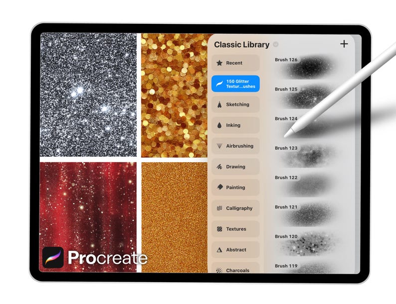 150 Glitter Texture Brushes for Procreate – Sparkle, Shimmer & Metallic ...