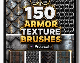 150 Armor Texture Brushes for Procreate – Metal, Steel, Chainmail & Battle Brush Set for Digital Art and Illustration