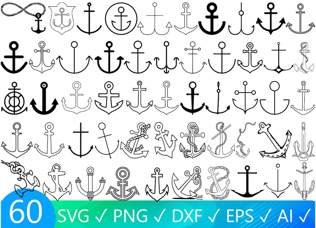 60 Anchor Designs, Anchor Svg, Anchor Dxf, Anchor Png, Anchor Eps