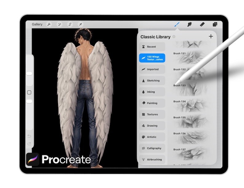 150 Wings Texture Brushes for Procreate – Realistic White Angel Feather ...