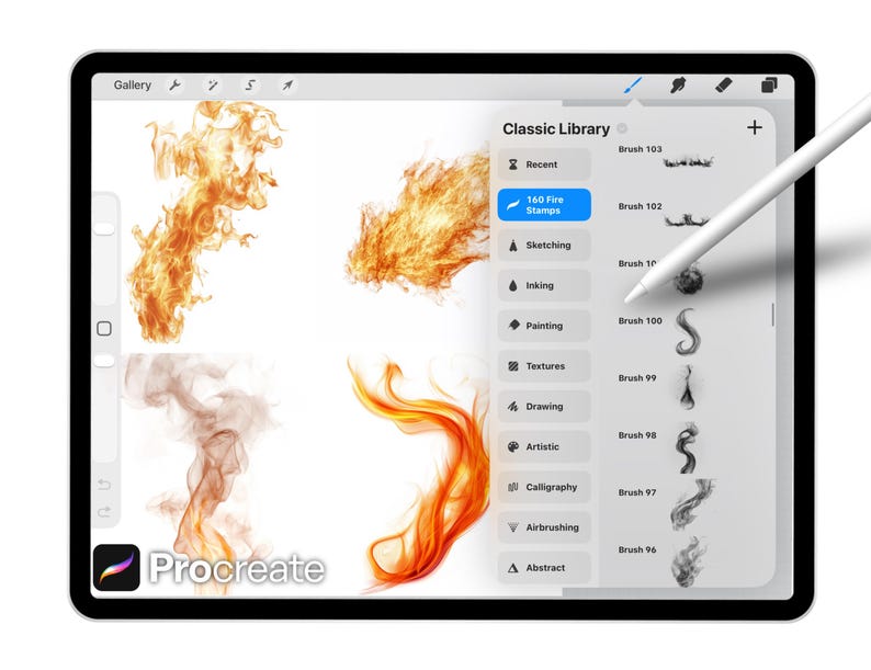 Procreate Fire Stamps, Realistic Texture Brush Set, Flame, Spark, Smoke ...