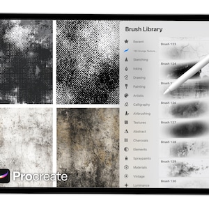 150 pennelli con texture grunge per Procreate – Set di pennelli con effetti usurati, sporchi, grunge e vintage per arte digitale, poster e sfondi. immagine 9