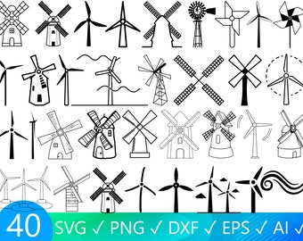 40 Windmill Designs, Windmill svg, Windmill dxf, Windmill png, Windmill eps,Windmill vector,Windmill monogram,Towermill svg,Wind Turbine svg