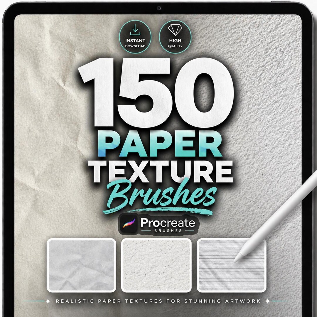 150 Paper Texture Brushes for Procreate | Realistic Crumpled, Grainy ...