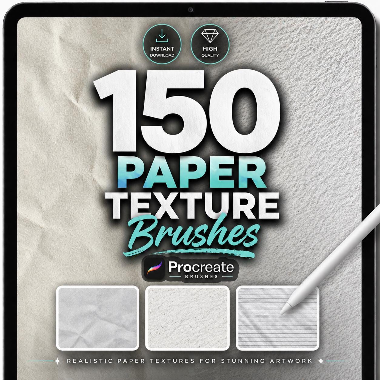 150 Paper Texture Brushes for Procreate | Realistic Crumpled, Grainy ...