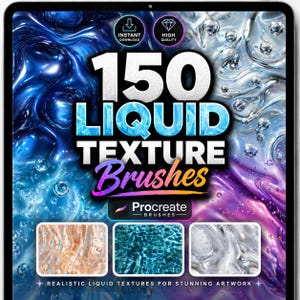 150本のProcreate液体ブラシ、リアルな質感のブラシセット、水、クロム、ガラス、溶解、流体、光沢、デジタルペイントツール