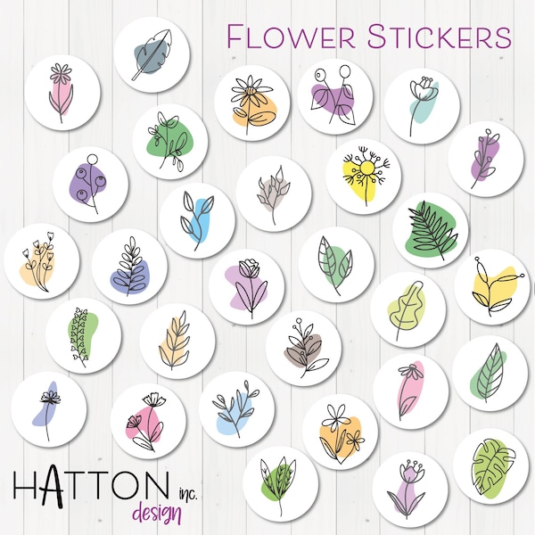 Multi Design Hand Drawn Flower stickers - Sets of stickers, matte or gloss