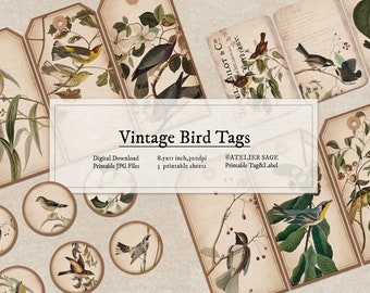 Etiquetas y efímeras de aves, etiquetas y etiquetas imprimibles, adornos de forest junk journal, etiquetas de regalo