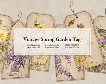 Vintage Spring Garden EPHEMERA, Spring Garden Tags, Junk Journal ephemera, Vintage Flower Tags, Journaling cards, Vintage Flower Tags