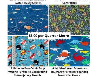 Patterned Cotton Jersey Stretch - Polyester Spandex Sweatshirt Fleece Fabric Material - Digitally Printed - Sold Per 25cm