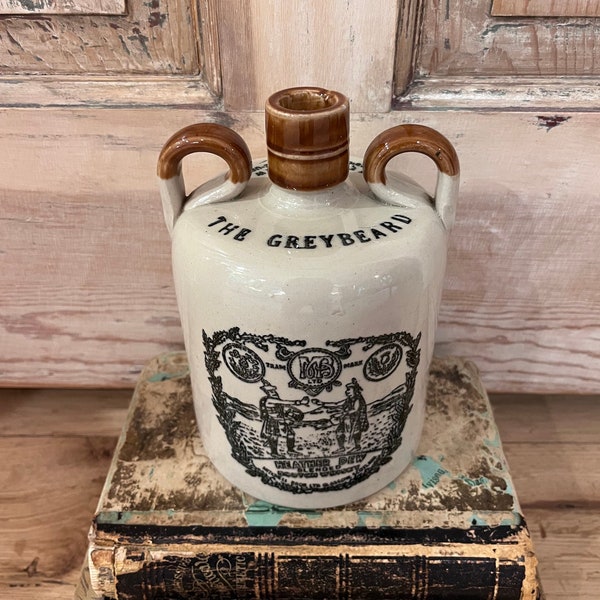 The Greybeard Liquor Stoneware Jug Scotch Whiskey Heather Dew Made in Scotland