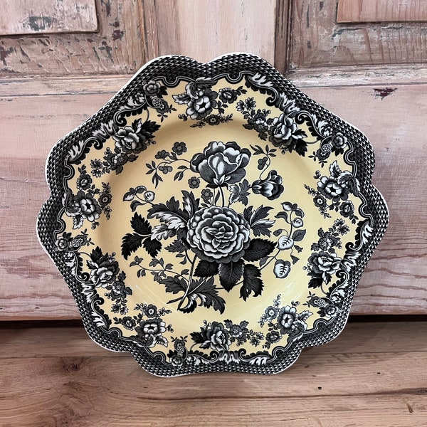 Spode Floral Plate British Flowers Rosa Yellow & Black Made in England