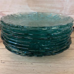 TWO Vintage Teal Libby Orchard Fruit Glass Salad | Sandwich Plates