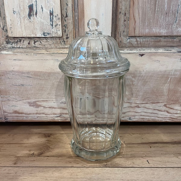 Vintage Indiana Glass Mercantile Pharmacy Apothecary Jar Domed Lid Farmhouse Pantry