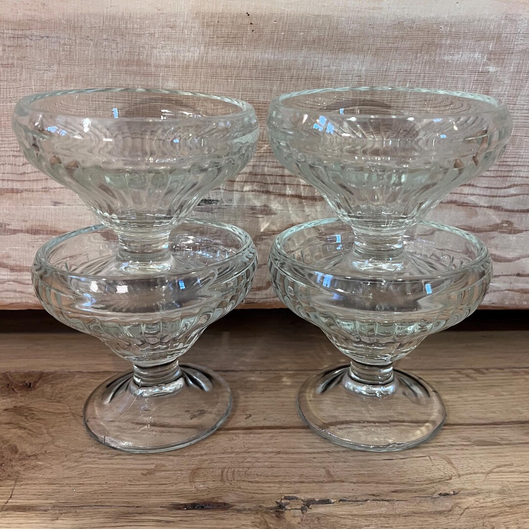 4 Ribbed Glass Footed Dessert Cups Vintage Glassware - Etsy
