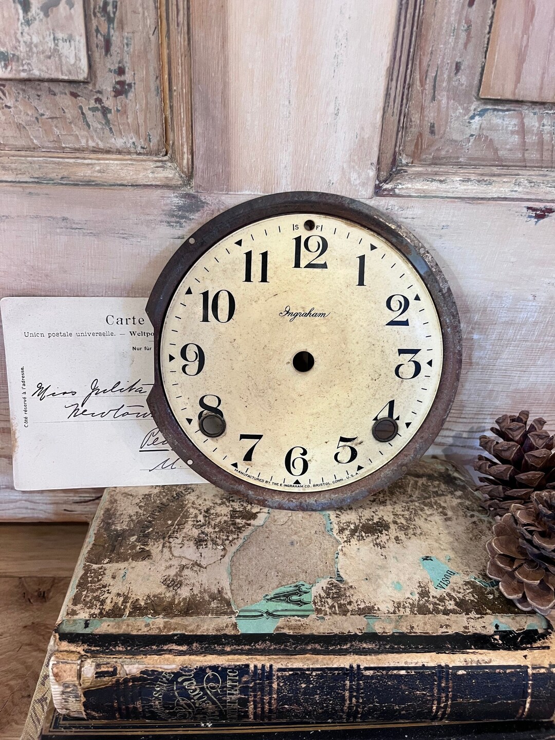 Ingraham Clock Face Rusty Farmhouse Decor Salvaged Clock Part Etsy
