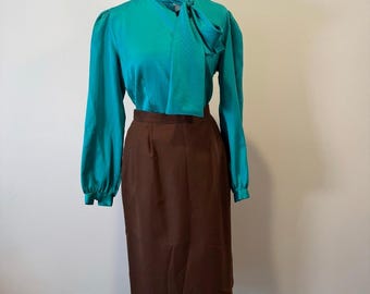 Talbots | Vintage 1980s Brown Wool Pencil Skirt | Size 10 | Dark Academia Preppy Office Core Classic Wool Skirt