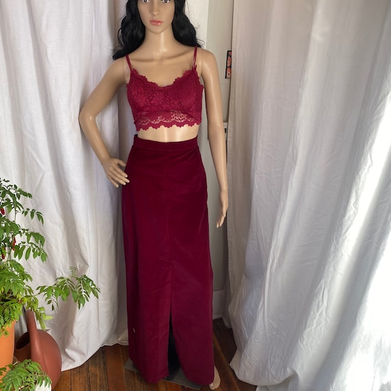 Vintage 1970’s MJ Concepts Burgundy Velvet Maxi -… - image 1