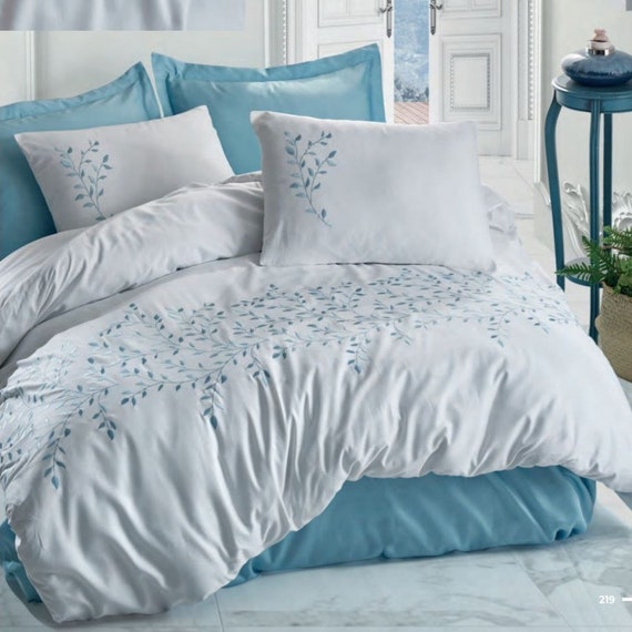 Mint Color Patterned Double Duvet Cover Set 100 Brode Etsy
