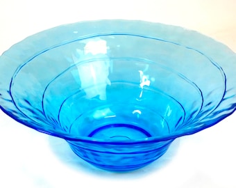 Hand-Blown Blue Thin Glass Bowl - 11" x 4.25"