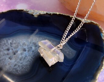 Rainbow Opal Quartz Necklace Natural mystical gift White clear point crystal Genuine gemstone energy healing Angel Aura Quartz Pendant