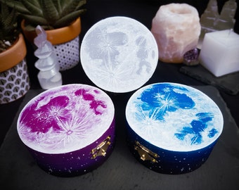 Caja de cristal de luna llena - Pequeño joyero redondo pintado a mano