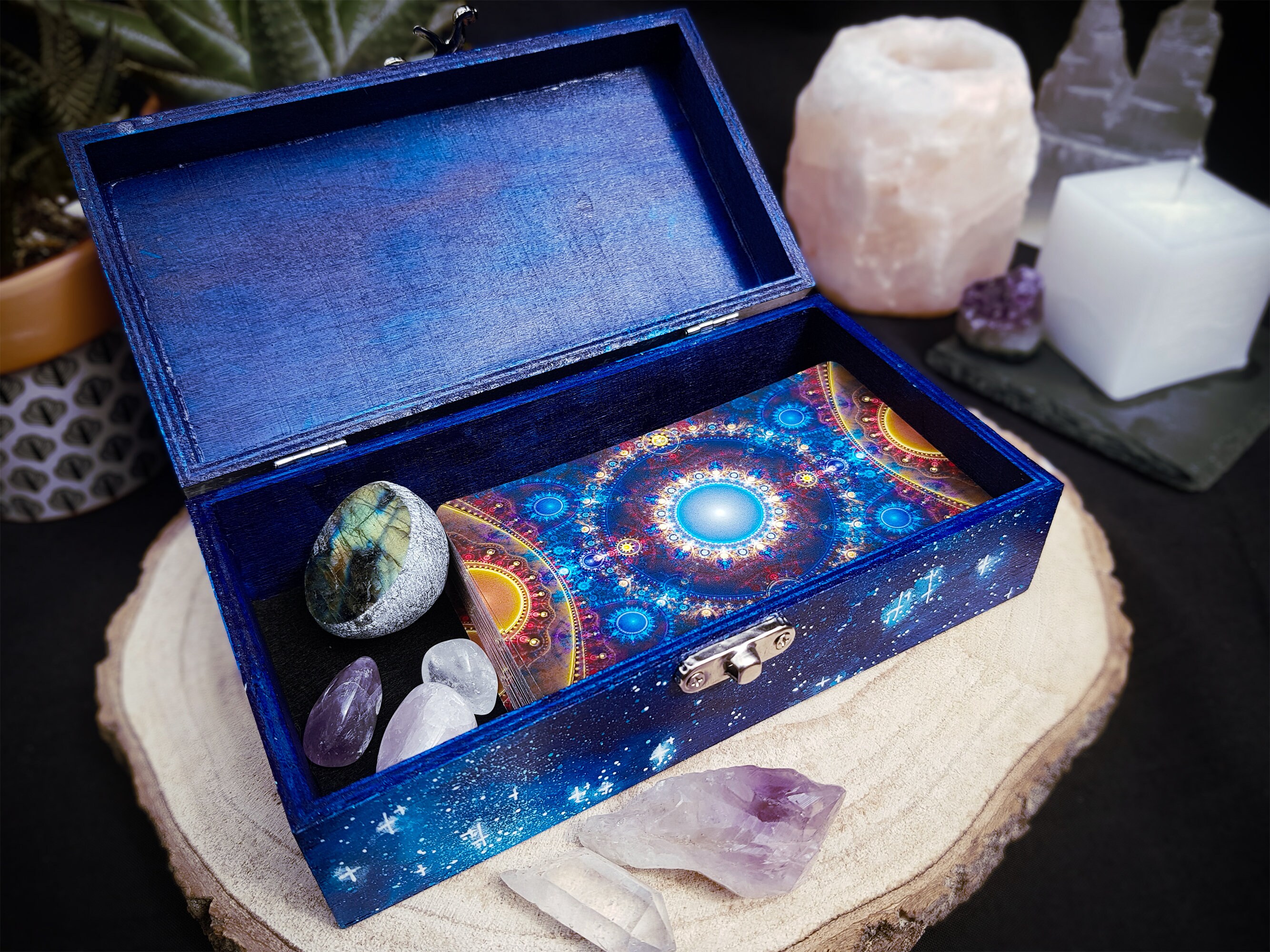 Blue Space Tarot & Crystal Storage Box | Galaxy Stars Painting, Wicca ...