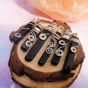 Black Obsidian Spiral Necklace | Pagan Witch Wicca Crystal UK, Wire Wrapped, Real Genuine Gem Stone Point, Natural Energy Healing Protection