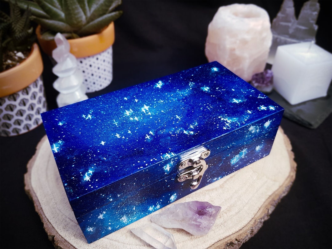 Blue Space Tarot & Crystal Storage Box | Galaxy Stars Painting, Wicca ...