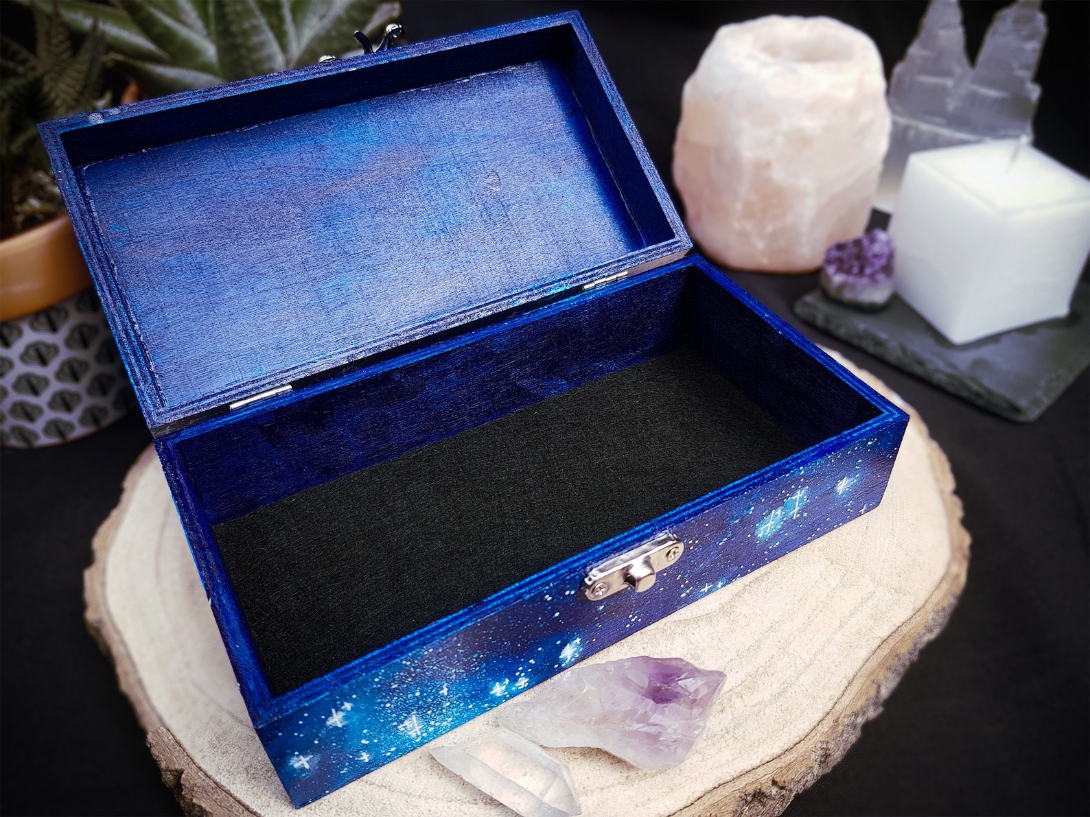 Blue Space Tarot & Crystal Storage Box | Galaxy Stars Painting, Wicca ...