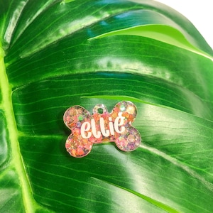 Pink Glitter Custom Resin Dog Tag