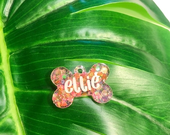 Pink Glitter Custom Resin Dog Tag