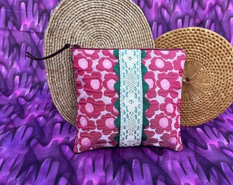 Floral Square Make-up Bag with Lace, Shabby Chic Cosmetic Bag