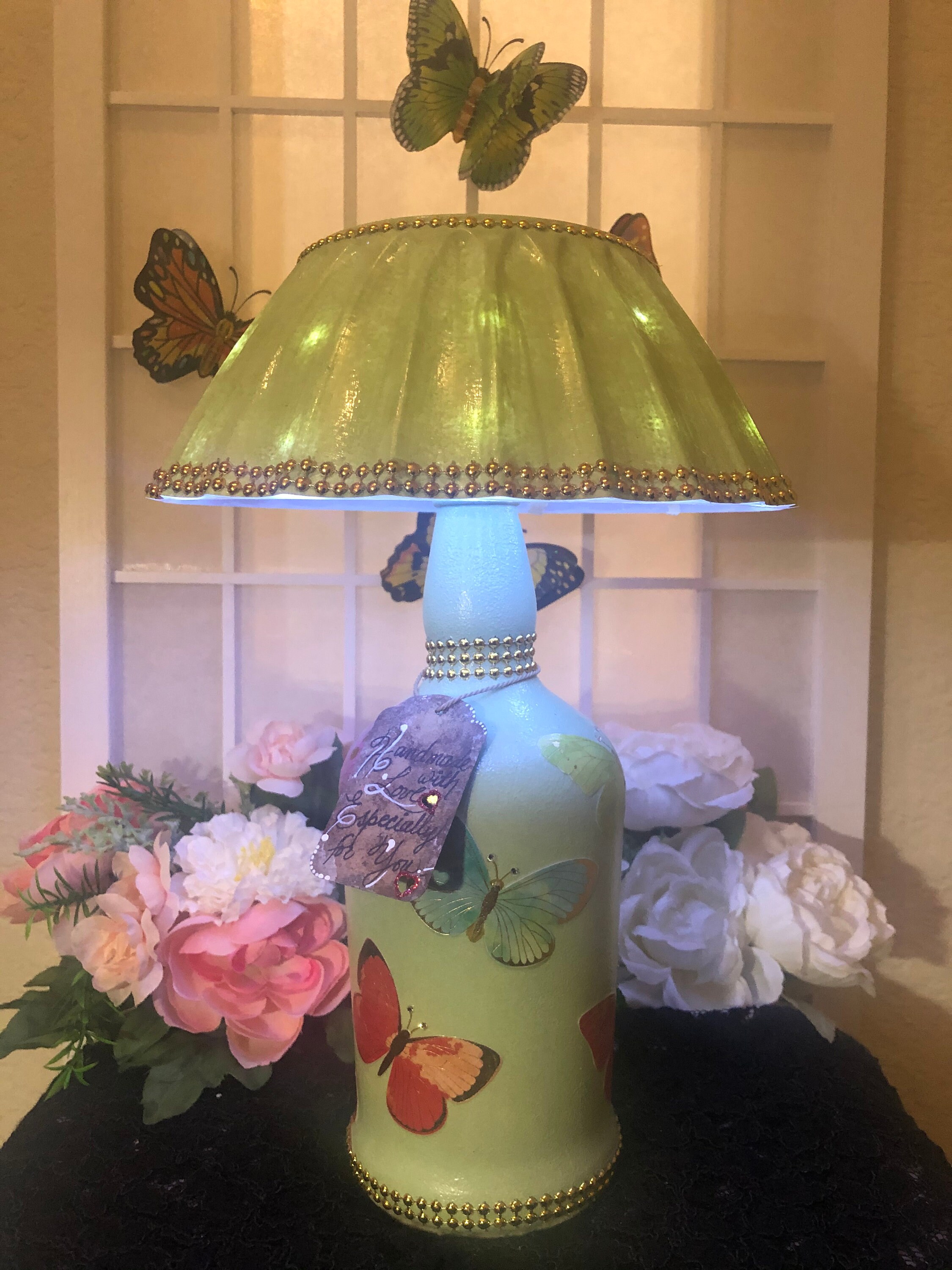 Decorative Lamp Made From Glass Bottle and Plastic Shade and Etsy UK