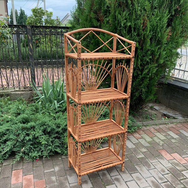 wicker shelving unit, bookcase shelf, wicker rattan shelf, wicker wall shelf, corner wicker shelf, wicker etagere, wicker bookcase, book