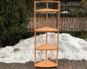 geflochtenes Eckregal, Eckregale, Korbregal, Rattan Möbel, Rattan Etagere, Mid Century Regal, Bücherregal, Korbregal,