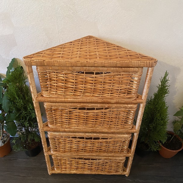 cassettiera, cassettiera in rattan, cassettiera boho, cassettiera per abiti, scatola con cassetti, cassetto in vimini, cassettiera, comodino in rattan