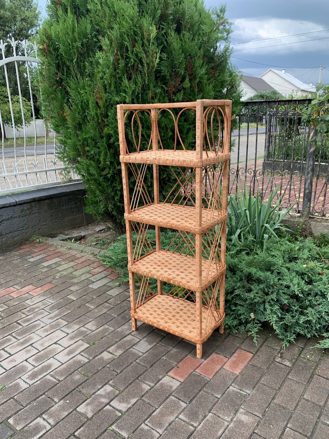 Mid Century Shelf Wicker Shelf Unit Display Shelves Wicker Etsy