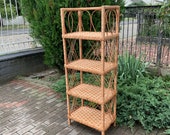 bookcase shelf, wicker shelf, shelving unit, outdoor plant stand, book shelf, rattan etagere, wicker furniture, rattan furniture, outdoor