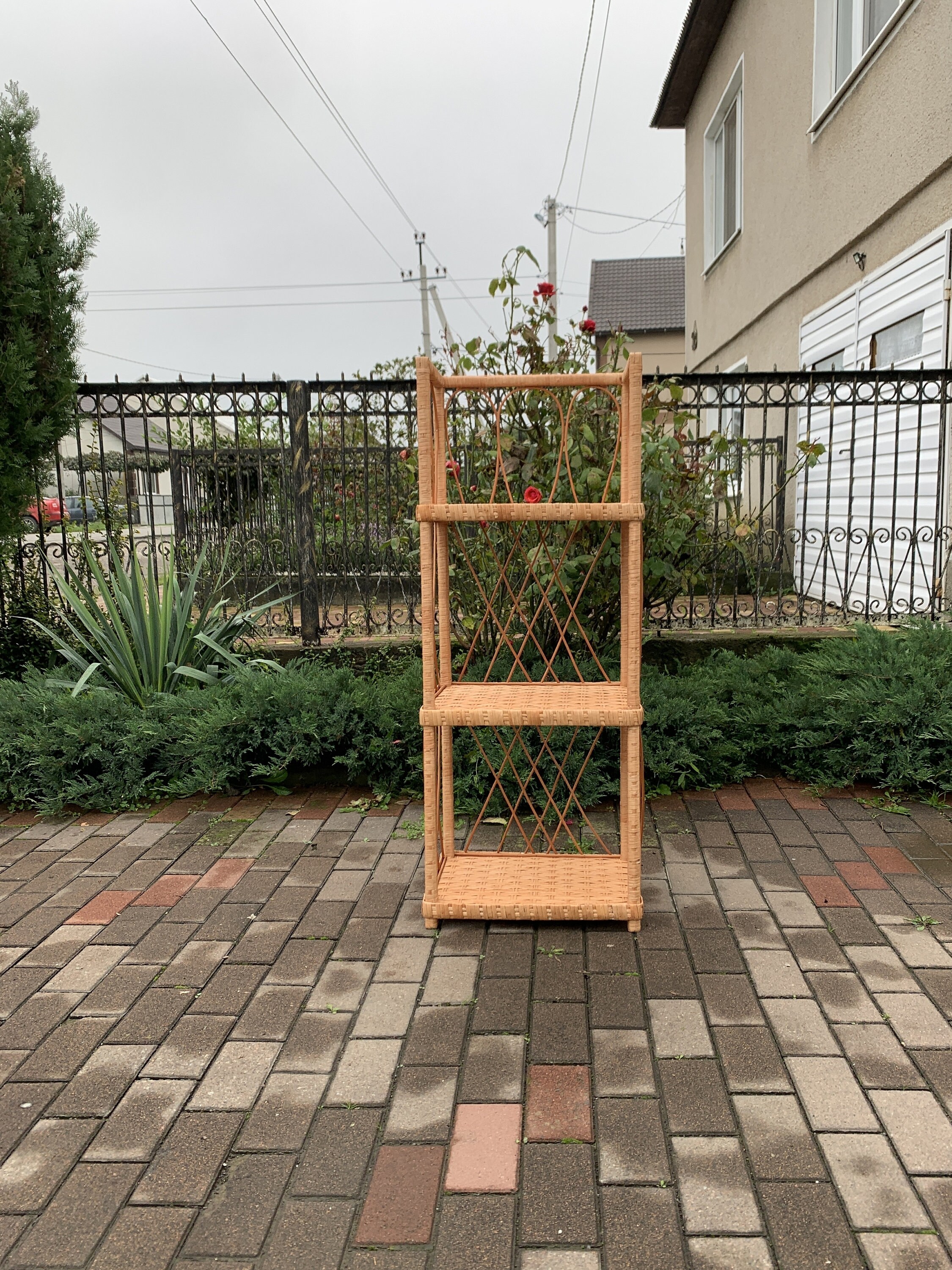 Mid Century Shelf Wicker Shelf Unit Display Shelves Wicker Etsy