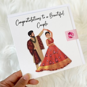 Félicitations au beau couple | Carte de mariage Desi | Mariage indien traditionnel | Célébration | Shaadi | Indienne | Ethnique | Fiançailles