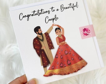 Félicitations au beau couple | Carte de mariage Desi | Mariage indien traditionnel | Célébration | Shaadi | Indienne | Ethnique | Fiançailles