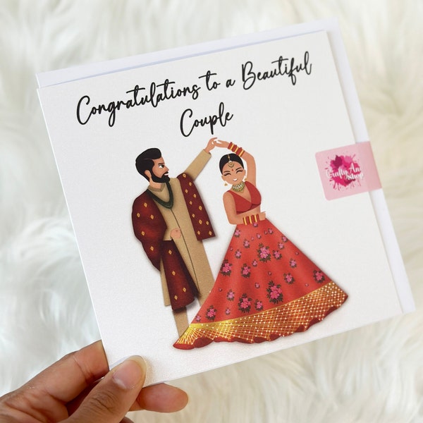 Herzlichen Glückwunsch an schönes Paar | Desi Hochzeitskarte |Traditionelle indische Hochzeit | Feier | Shaadi | Indianer | Ethnische | Verlobung